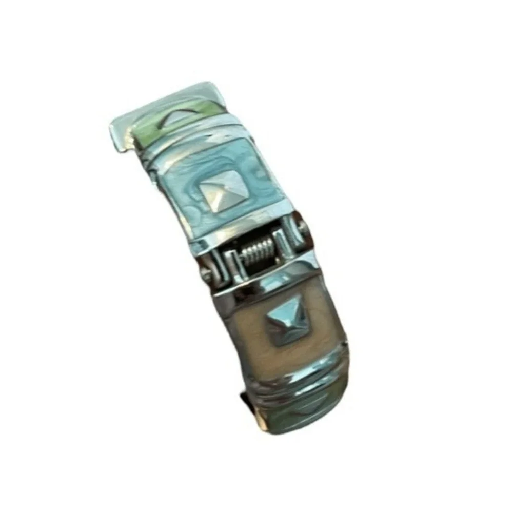 Alex‎ L Quartz Clamper Bracelet Watch Silver Tone Metal Pastel Hinged